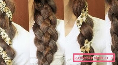 4 pletenice s trakom Korak za korakom shema tkanje pletenice iz 4 pramenov - hairstyles s štiritetnimi pletenice