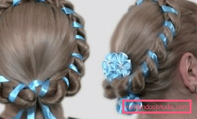 4 pletenice s trakom Korak za korakom shema tkanje pletenice iz 4 pramenov - hairstyles s štiritetnimi pletenice
