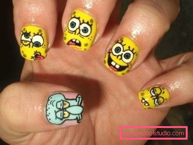 risani znaki Spongebob v hladni manikuri risani znaki Spongebob v hladni manikuri